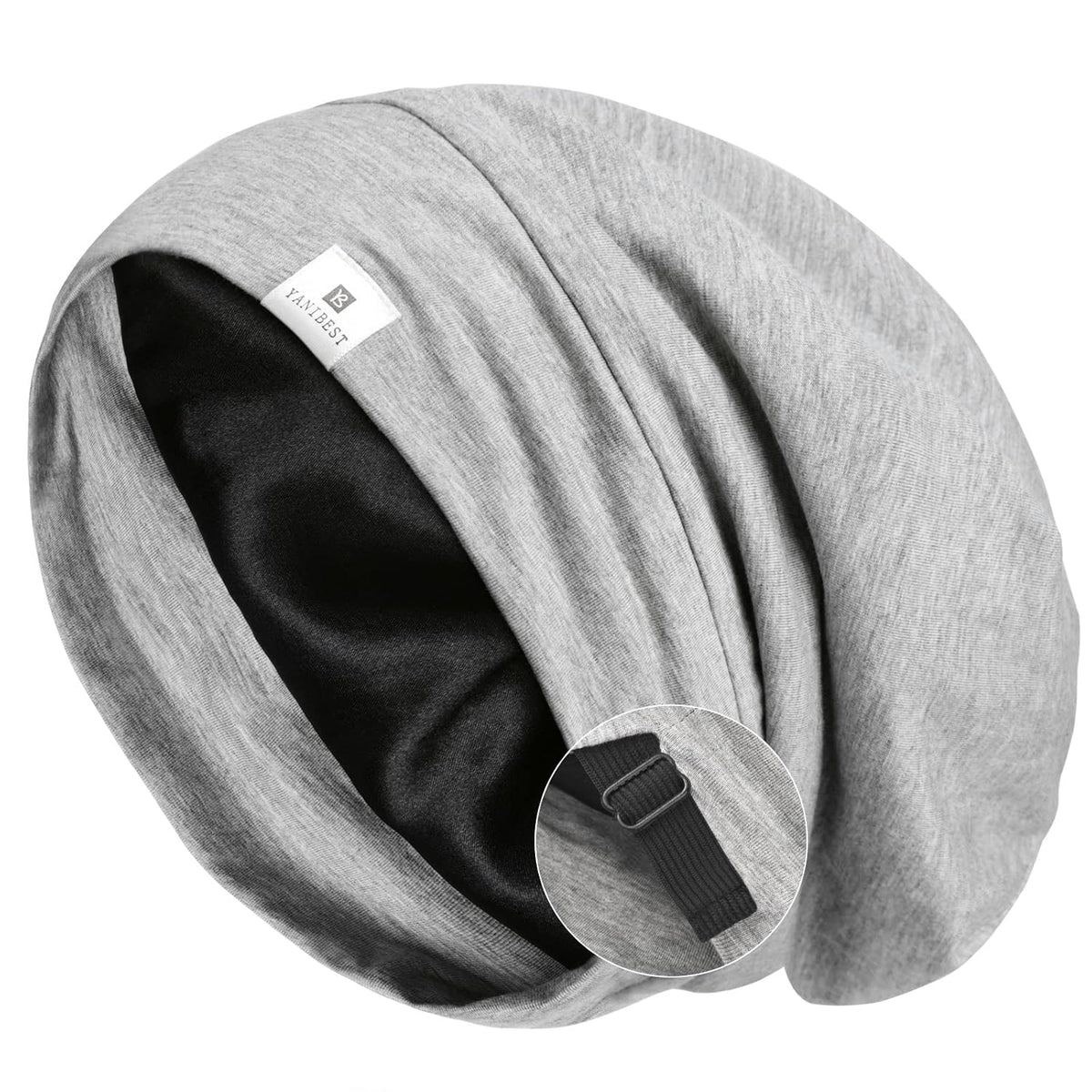 YANIBEST Hair Cover Bonnet Satin Sleep Cap - Adjustable Stay on Silk Lined Slouchy Beanie for Night Sleeping Surgical Hats Pure Black