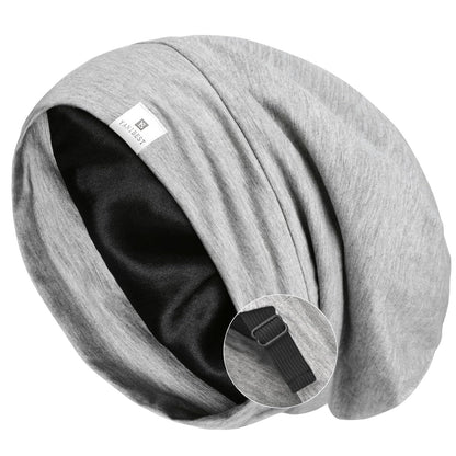 YANIBEST Hair Cover Bonnet Satin Sleep Cap - Adjustable Stay on Silk Lined Slouchy Beanie for Night Sleeping Surgical Hats Pure Black