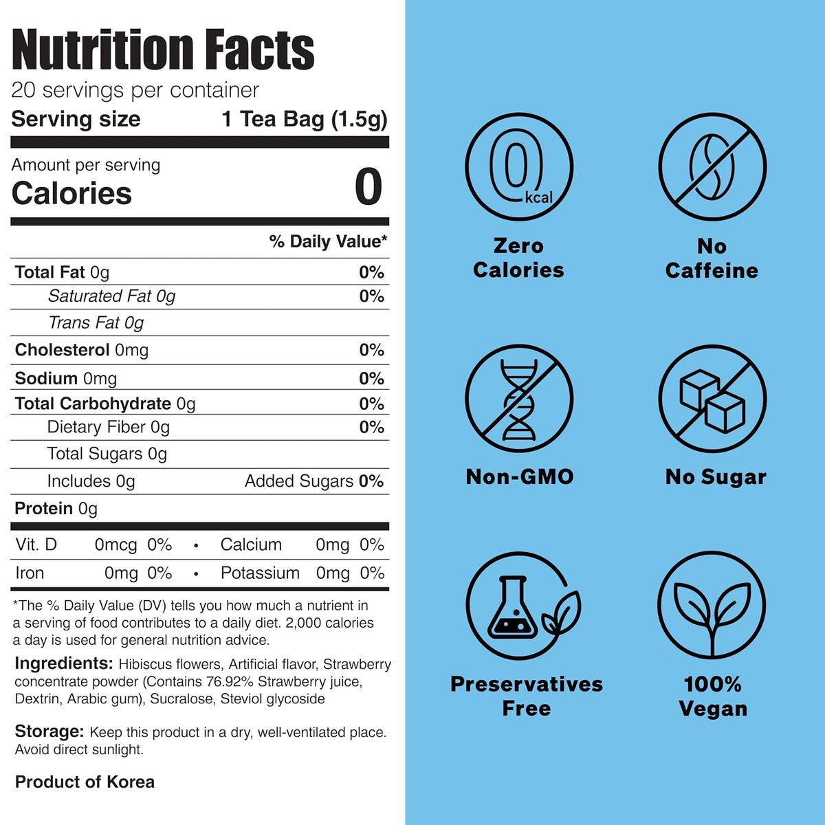 Damtuh Strawberry Hibiscus Cold Brew Tea Bags, Caffeine-Free, 20 Count