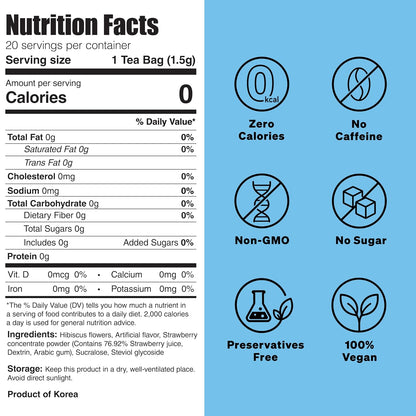 Damtuh Strawberry Hibiscus Cold Brew Tea Bags, Caffeine-Free, 20 Count