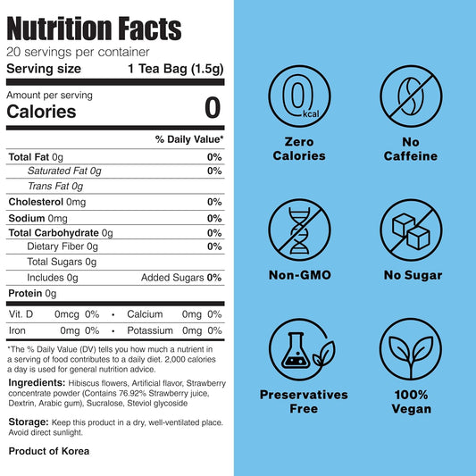 Damtuh Strawberry Hibiscus Cold Brew Tea Bags, Caffeine-Free, 20 Count