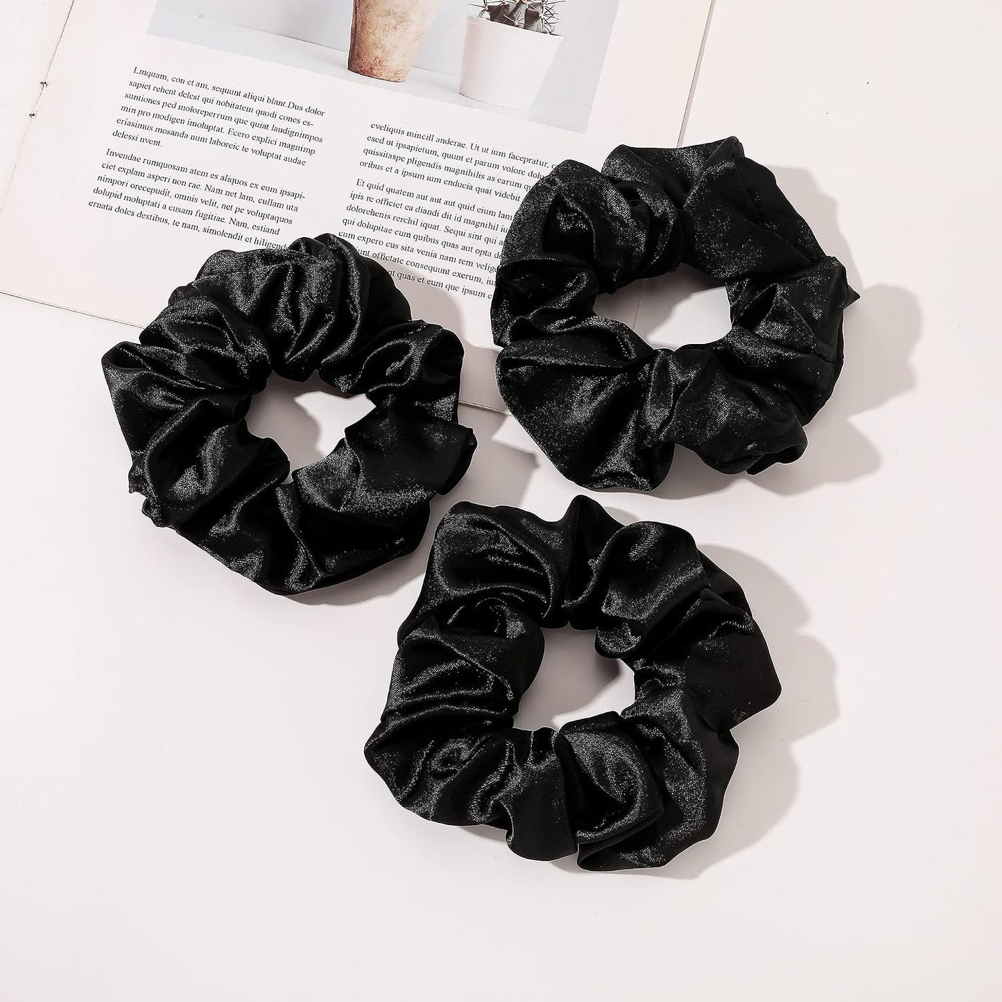 16 Pcs Scrunchies for Women - Black Satin Silk Scrunchies for Girls Hair Ties Elastics Bands Ponytail Holder Hair Accessories