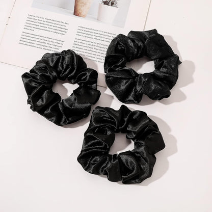 16 Pcs Scrunchies for Women - Black Satin Silk Scrunchies for Girls Hair Ties Elastics Bands Ponytail Holder Hair Accessories