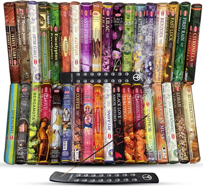 Hem Incense Sticks Variety Pack #23-120 Insence-Sticks (6 Incents x 20 Insense) + Incense Stick Holder with 6 Most Liked Scents Including Patchouli Dragons Blood White Sage Frankincense-Myrrh