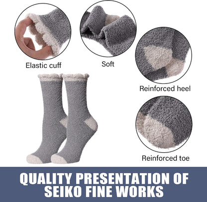 CHOWISH Womens Fuzzy Slipper Socks Super Soft Microfiber Fluffy Cozy Winter Warm Fuzzy Crew Socks