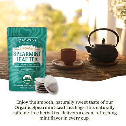 Starwest Botanicals Organic Lemon Balm Leaf Tea - Herbal Tea, Caffeine Free, USDA Organic Lemon Balm Leaf, String Free Sachets, Non GMO - Bulk Pack, 100 Bags