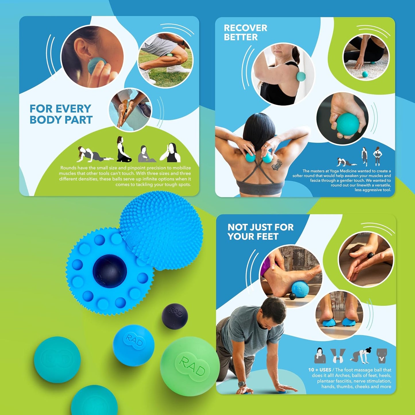 RAD Point Release Kit / 5-in-1 Massage Tool Kit with Block, Massage Balls and Peanut Roller for Self Massage, Mobility and Recovery