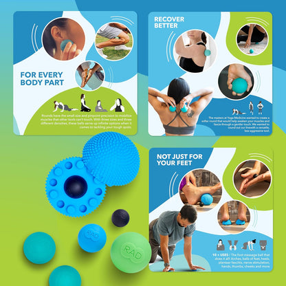 RAD Point Release Kit / 5-in-1 Massage Tool Kit with Block, Massage Balls and Peanut Roller for Self Massage, Mobility and Recovery