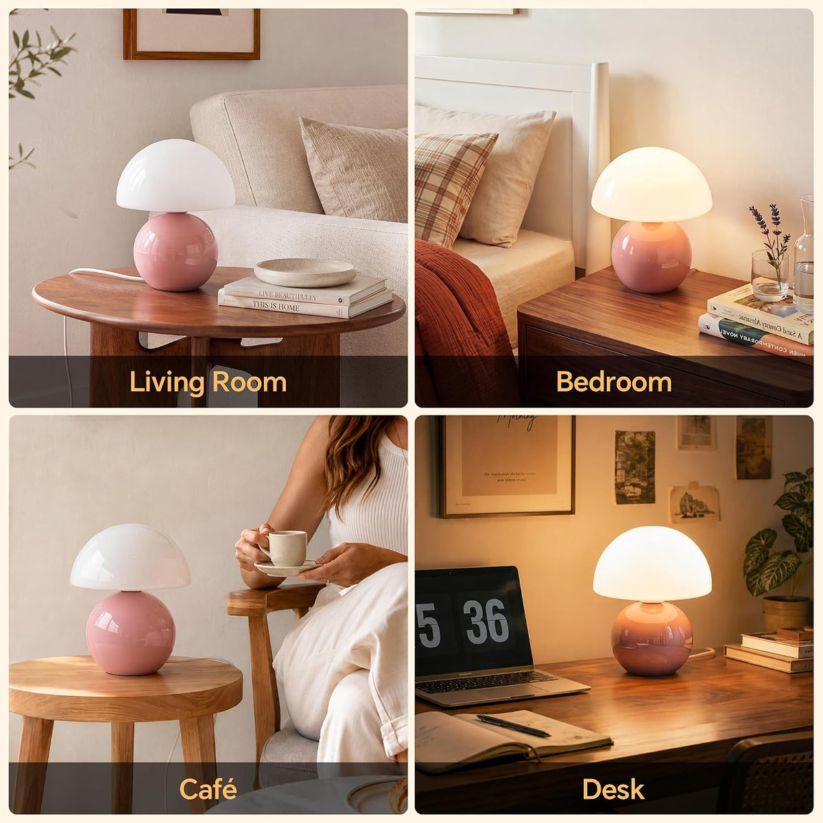 Dawnwake Mushroom Lamp Table Lamp for Bedroom-Small Desk Table Lamps,White