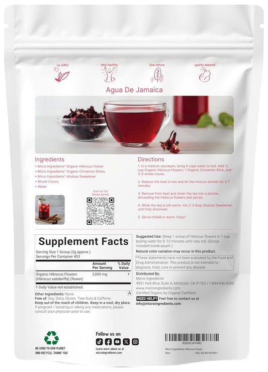 Organic Hibiscus Flowers, 2lbs (450+cups) | Flor de Jamaica, Loose Leaf Tea for Hibiscus Tea Bags | Cut & Sifted Dried Leaves | Caffeine Free, Non-GMO, No Sugar