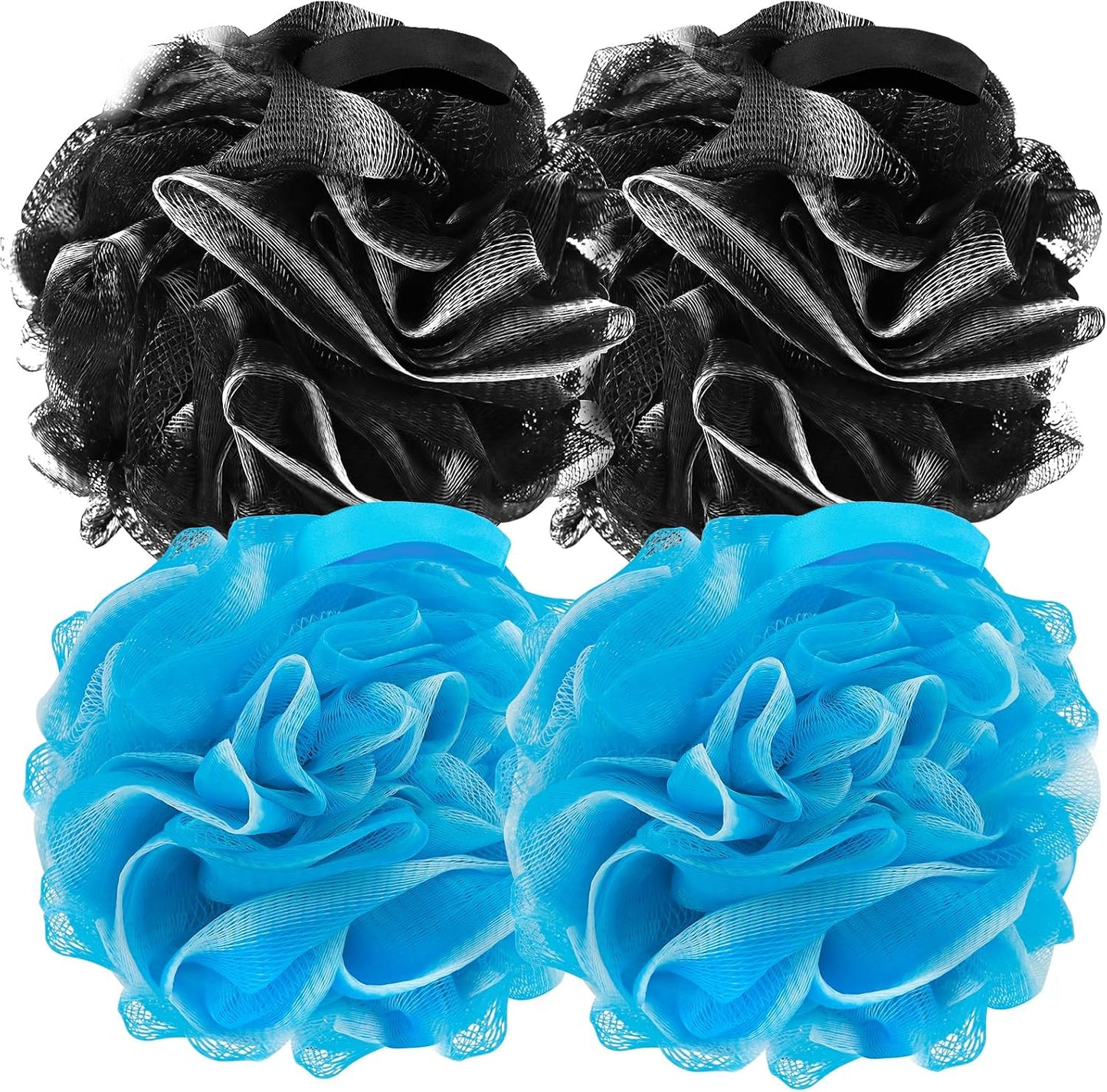 FARMOGA Bath Loofah Sponge Body Scrubber Shower Sponge Exfoliating Mesh Pouf Shower Ball Bath Sponges for Women and Men Bathing Accessories (4Pack 50G Colorful)