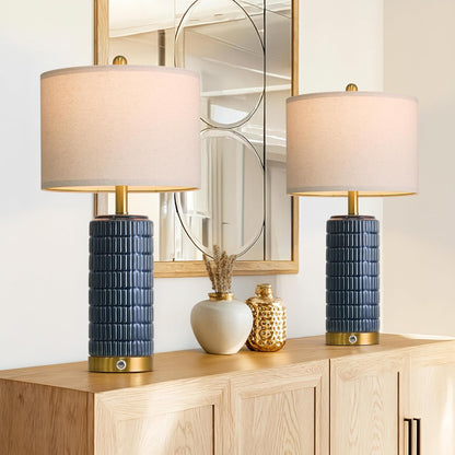 PoKat Touch Bedside Table Lamps with 2 USB for Bedroom Living Room, 25''