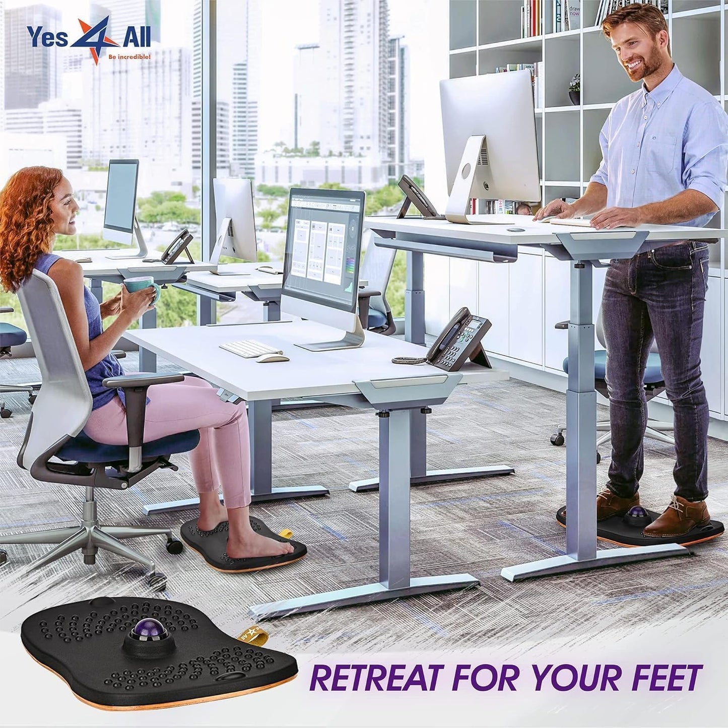 Yes4All Wobble Balance Board for Standing Desk/Anti-Fatigue Office Foam Pad - Standing Desk Mats, Rocker Board, Office Accessories, Wobble Board With Massage Ball