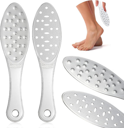 2 Pcs Stainless Steel Foot File Callus Remover Double Sided Metal Foot Scraper Rasp Scrubber for Wet or Dry Skin Professional Pedicure Tool for Hard Skin Cracked Heels Feet (Classic Style)