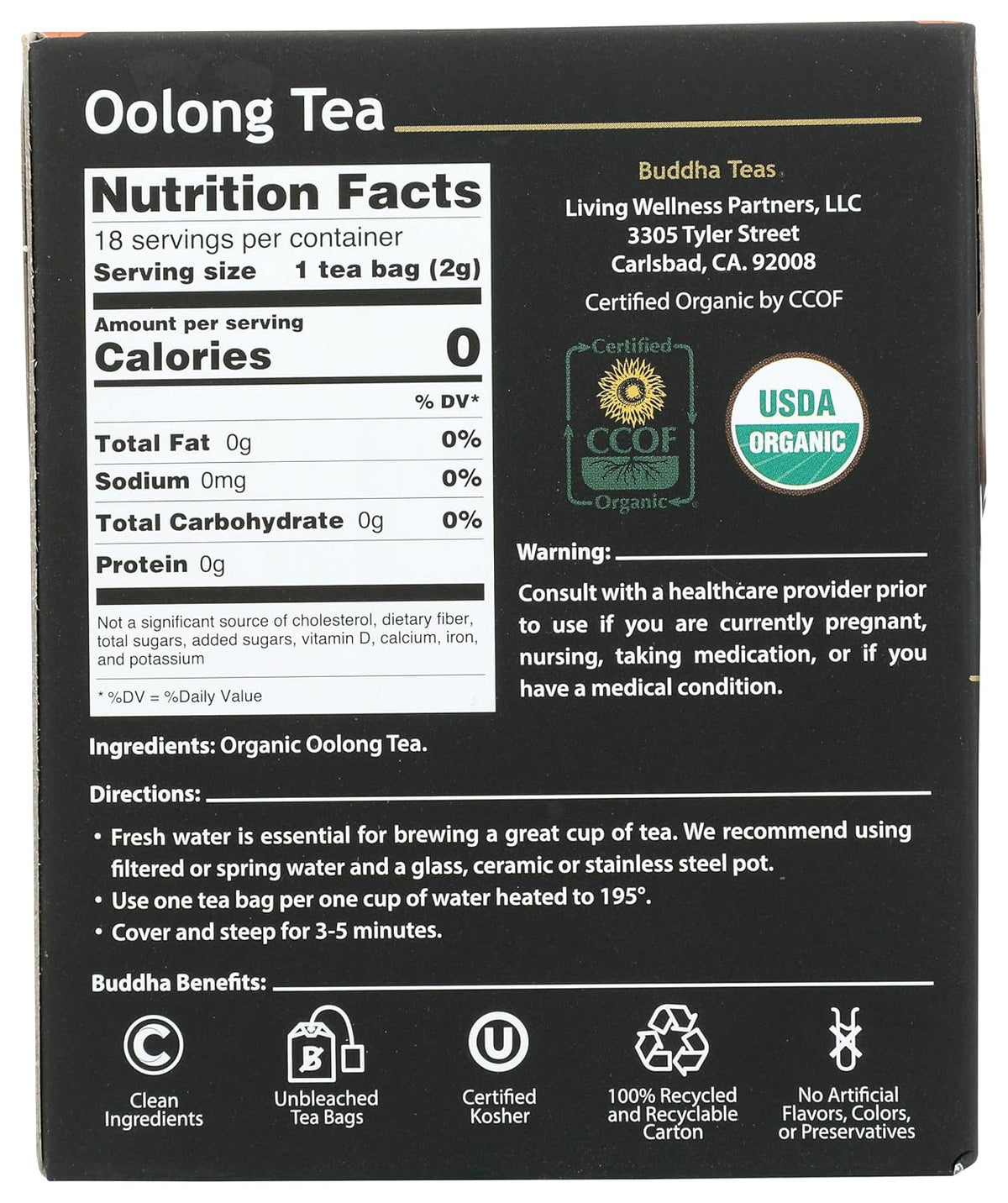Buddha Teas Organic Oolong Tea - Herbal Tea, Microplastic & Caffeine Free