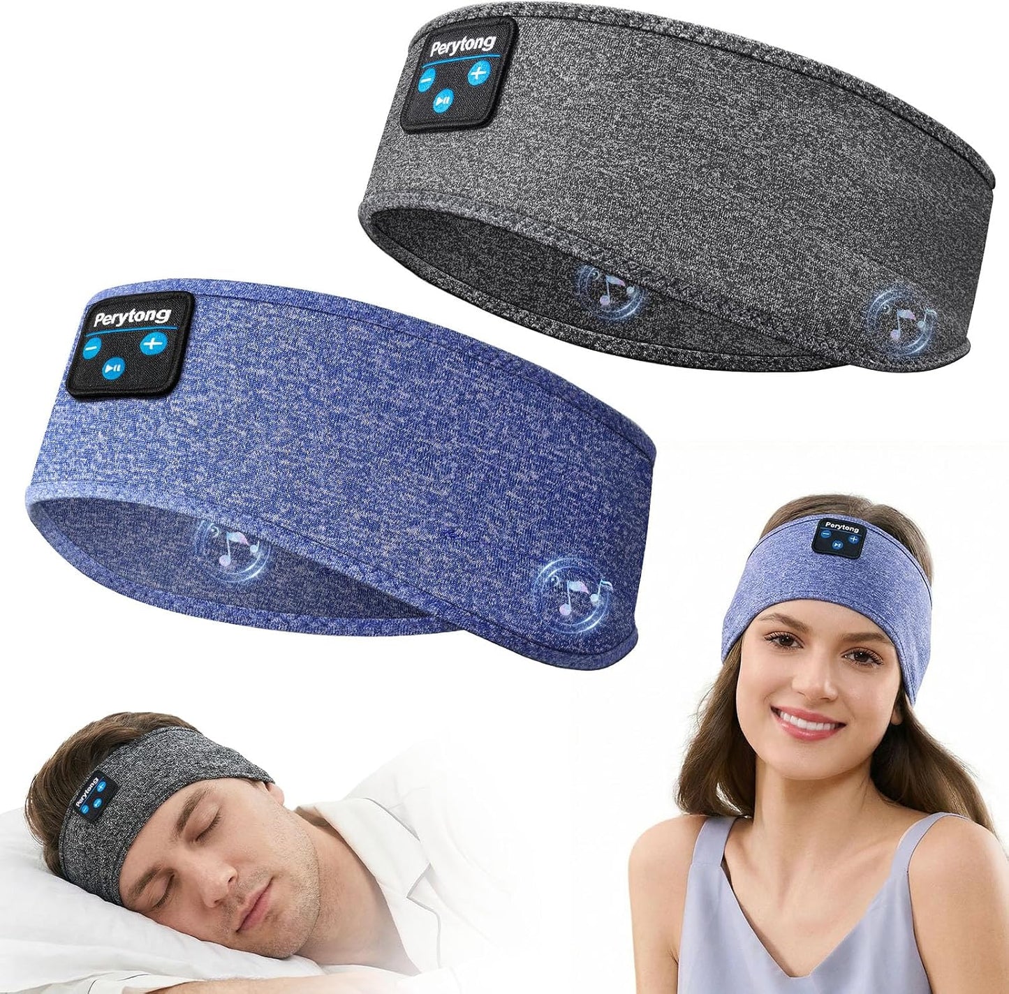 Perytong 2 Pack Sleep Headphones, Sleeping Headphones | Bluetooth Headband with Ultra-Thin HD Stereo Speaker, Wireless Headphone for Sports, Insomnia, Yoga, Air Travel, Meditation