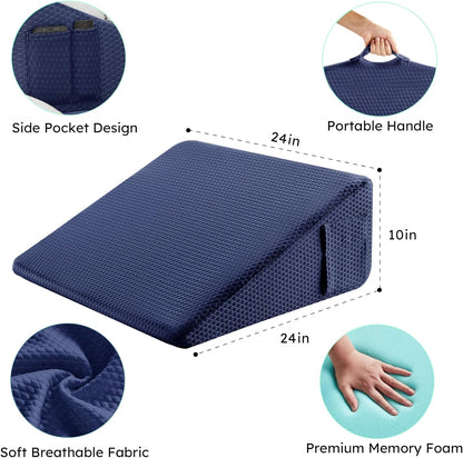 Bedluxe Wedge Pillow, 10 inch Bed Wedge Pillow for Headboard, Pillow Wedge for Acid Reflux Relief, Sleeping, Back Pain Relief, Snoring, Triangle Pillow Wedge, White/Grey