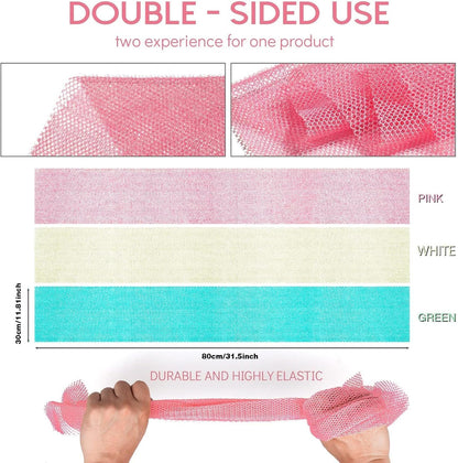 UJFQBH 3 Pieces African Bath Sponge African Net Long Net Bath Sponge Exfoliating Shower Body Scrubber Back Scrubber Skin Smoother,Great for Daily Use (Pink,Yellow,Purple)