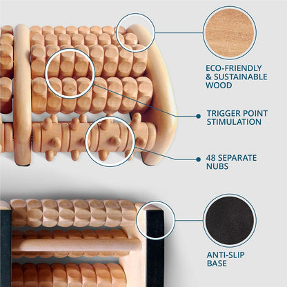 TheraFlow Wooden Foot Massager for Neuropathy, Heel Pain and Targeted Plantar Fasciitis Relief | Deep Tissue and Feet Massage for Relaxation | Reflexology Tool for Planters Facetious Relief