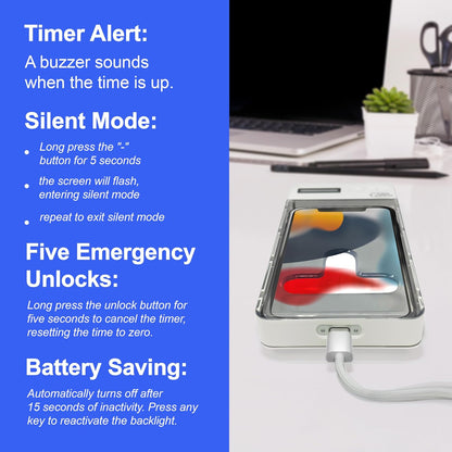 Phone Lock Box - Timed Lock Box Cell Phone Locker, Safe Lockbox Bad Habit, Smartphone Jail with Timer Reduce Kids Adults Screen Time Improve Productivity, Family Time Container - White
