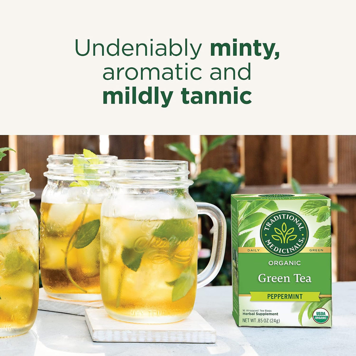 Traditional Medicinals Organic Green Tea, Peppermint - Promotes Healthy Digestion, Occasional Nausea & Indigestion Relief - Kosher, Non-GMO - 96 Teabags (Pack of 6)