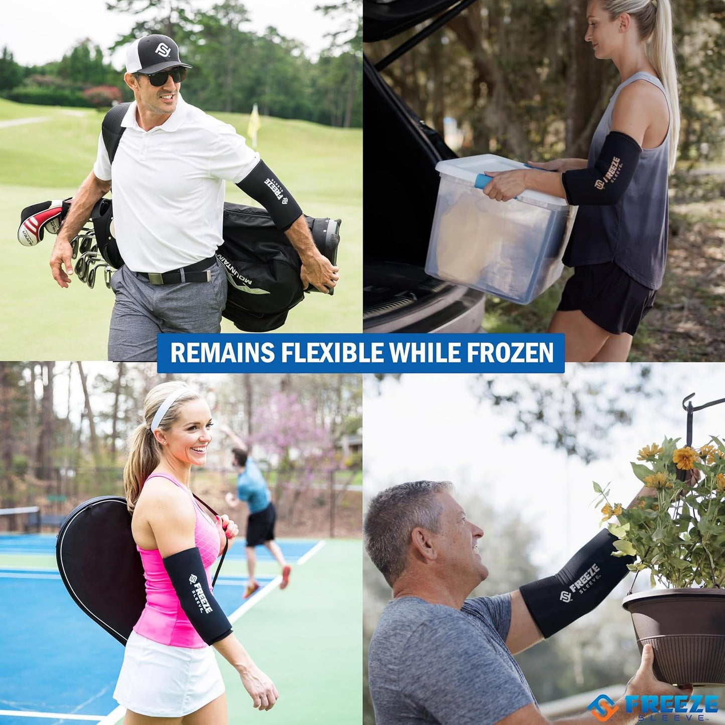 FreezeSleeve Ice & Heat Therapy Sleeve- Reusable, Flexible Gel Hot/Cold Pack, 360 Coverage for Knee, Elbow, Ankle, Wrist- Blue Camo, Large