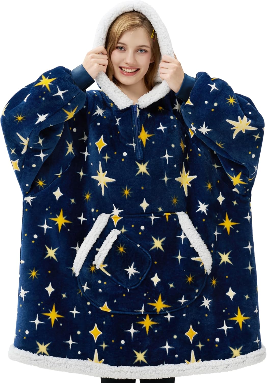 Giggling Getup Wearable Blanket Hoodie for Adults Gifts for Teen Girls Sister Women Sherpa Fleece Printed Hooded Blanket Sweatshirt Warm Cozy with Pocket & Sleeves Beige Cat