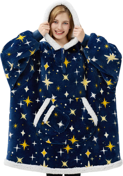 Giggling Getup Wearable Blanket Hoodie for Adults Gifts for Teen Girls Sister Women Sherpa Fleece Printed Hooded Blanket Sweatshirt Warm Cozy with Pocket & Sleeves Beige Cat