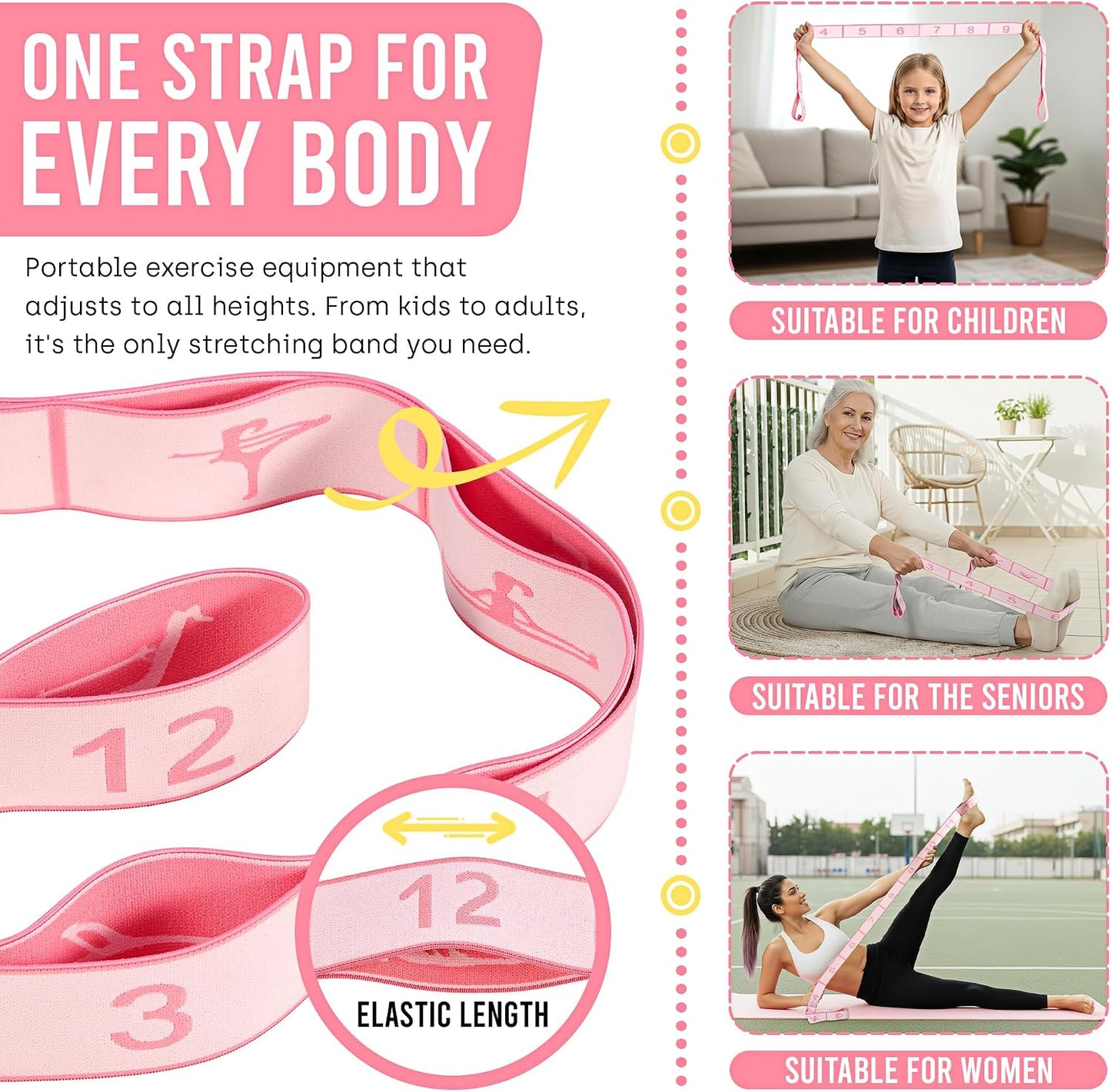 Resistance Bands, Stretch Band for Exercise, Physical Therapy, Rehab & Flexibility, Home Gym Equipment for Yoga, Pilates, Dance, Gymnastics, Number Loop Elastic Strap for Leg and Hip Stretches