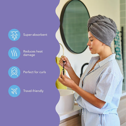 Turbie Twist 2-Pack Microfiber Hair Towel for Beauty, Travel, Gifting - Hair Wrap Turban for Straight, Wavy & Curly Hair - Premium Personal Care - Dark Purple & Light Purple