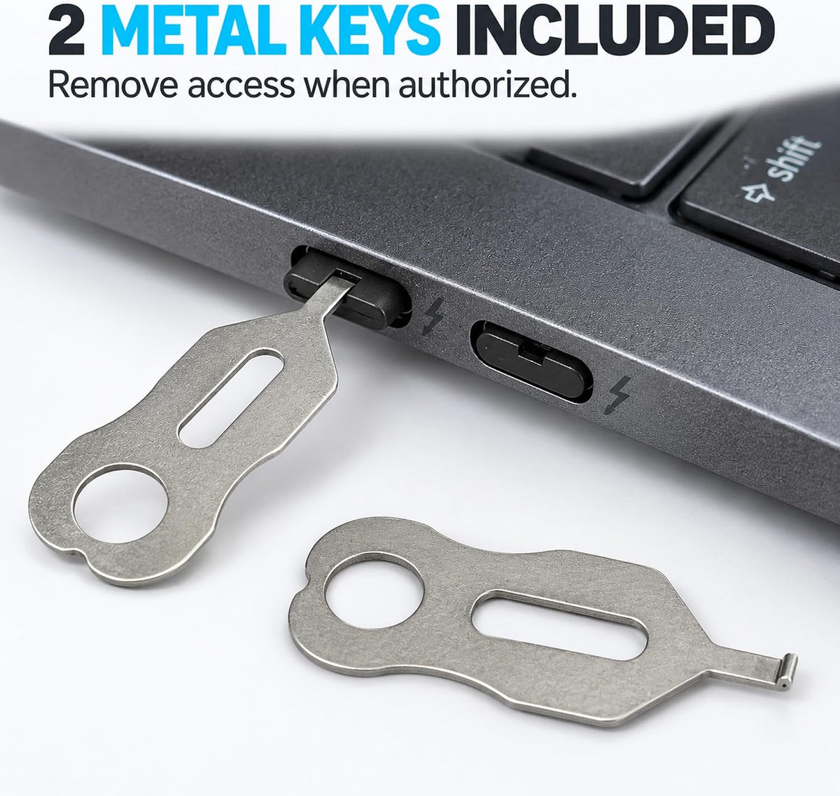 USB C Port Blockers, Control USB C Port Access, 2 Metal Keys, Black