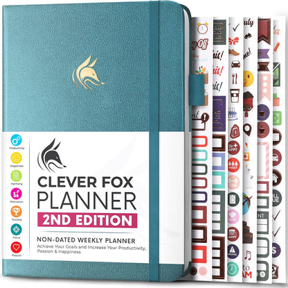 Clever Fox Planner 2nd Edition – Colorful Weekly & Monthly Goal Planner, Time Management & Productivity Organizer, Undated, A5 (Dark Teal)