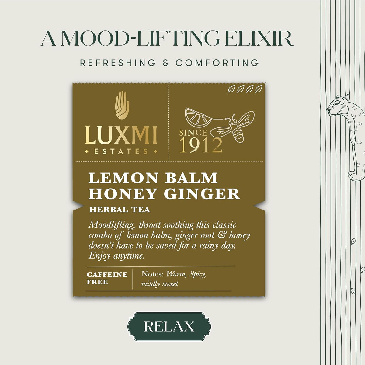 Luxmi Estates - Lemon Balm Honey Ginger 25 teabags