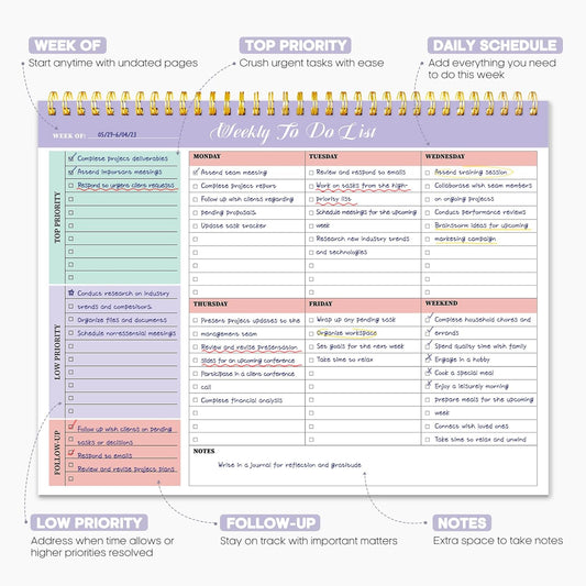 Taja Weekly To Do List Notepad, Undated Weekly Planner Pad, 8.5" x 11"