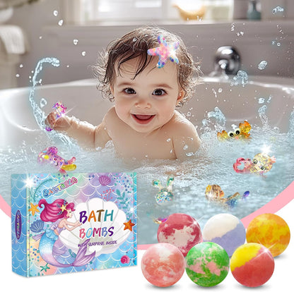 Bath Bombs for Kids with Surprise Inside, 12pcs Kids Bath Bombs with Mermaid Toys Gift Set for Girls, Shea & Coco Butter Dry Skin Moisturize, Birthday Easter Gifts Spa Bath Ball with Bath Toy Fun