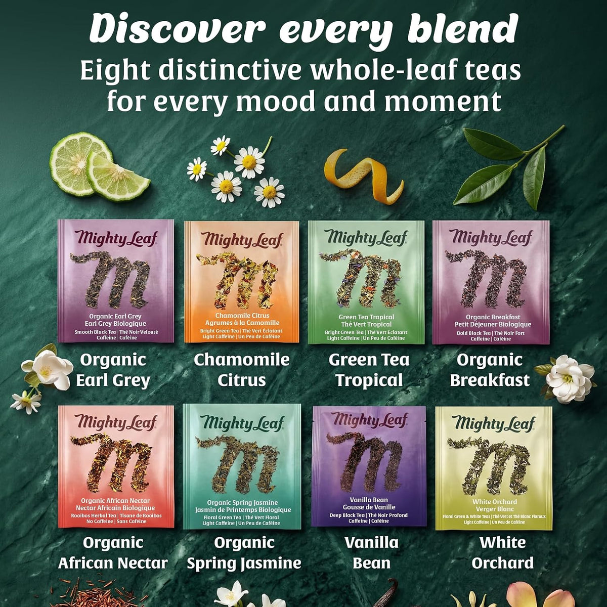 Mighty Leaf Tea Sampler - Assorted Flavors Gift Box - 40 Pouches