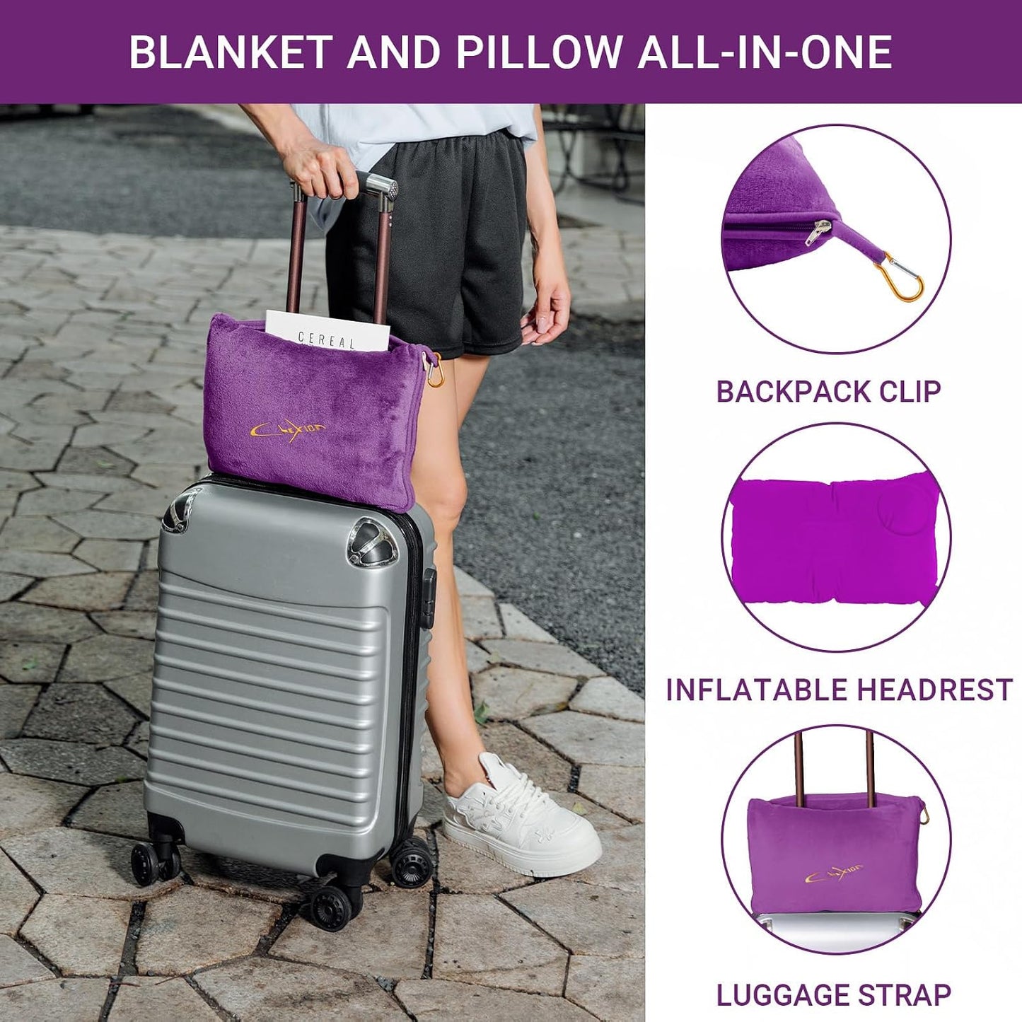 Compact Travel Blanket for Airplane, Premium Soft 2-in-1 Blanket with Pillowcase and Carry Bag, Lightweight Travel Essentials with Luggage Sleeve and Backpack Clip, Mint Green