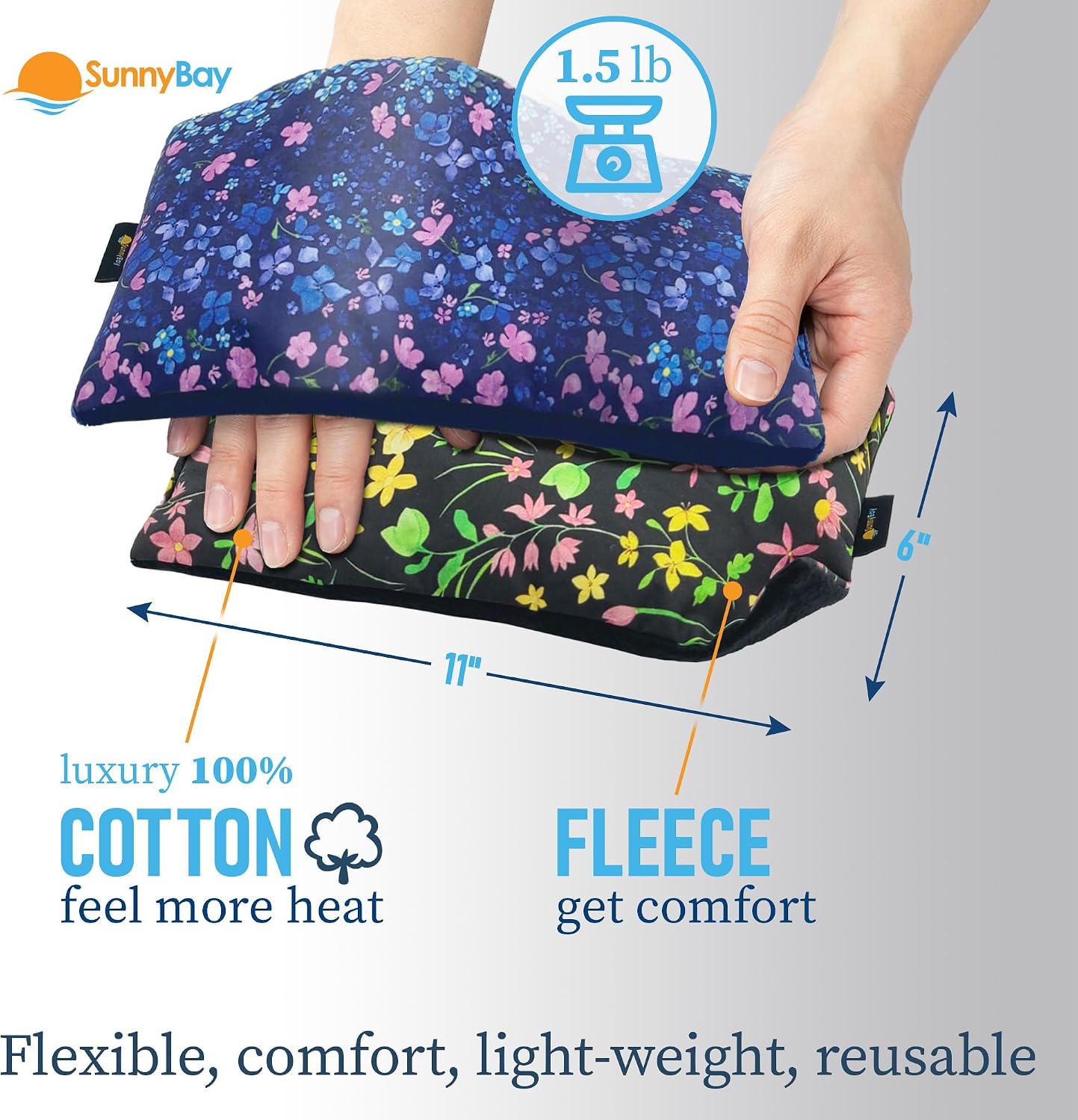 SunnyBay Small Microwave Heating Pad, Microwavable Versatile Cold/Heated Neck and Shoulder Wrap for Back Pain and More, Moist Heat Cotton-Fleece Pad, 6x11 Inches, Hot Pink and Red Flower, Pack of 2