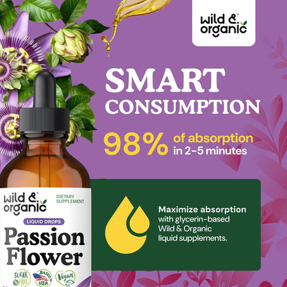 Wild & Organic Passion Flower Tincture - Relaxation, Calmness Support - 4oz