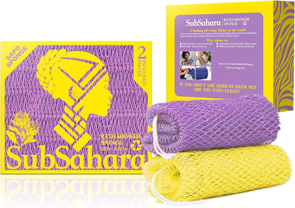 SubSahara Authentic African Net Sponge - 2 Pack Exfoliating Bath & Shower Loofah Sponge for Body & Face, Gentle Scrubber for All Skin Types, Travel, Durable Polyester (Olive Green & Light Green)