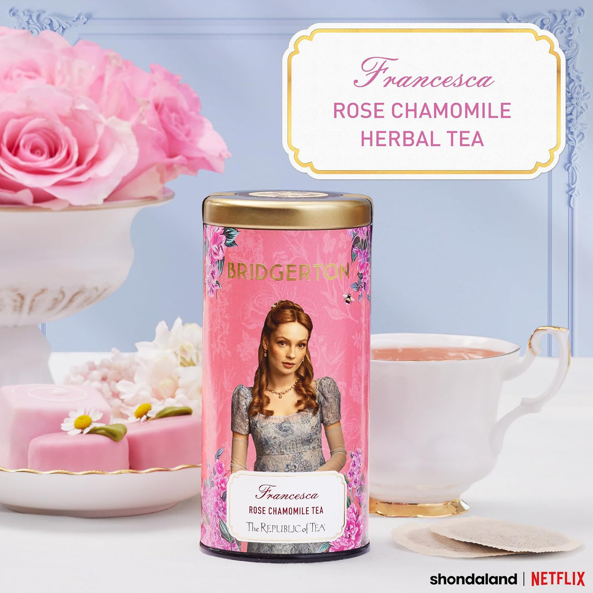 The Republic of Tea — Bridgerton Francesca Rose Chamomile Herbal Tea, 36 Tea Bags