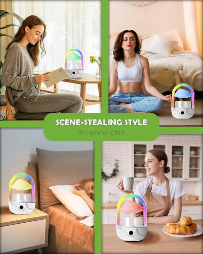 Aromatherapy Essential Oil Diffuser Rainbow Rain Cloud Humidifier Water Drip Mushroom Diffuser with Running Lights & Rain Sounds for Sleeping - Tabletop Water Fountain & Night Light