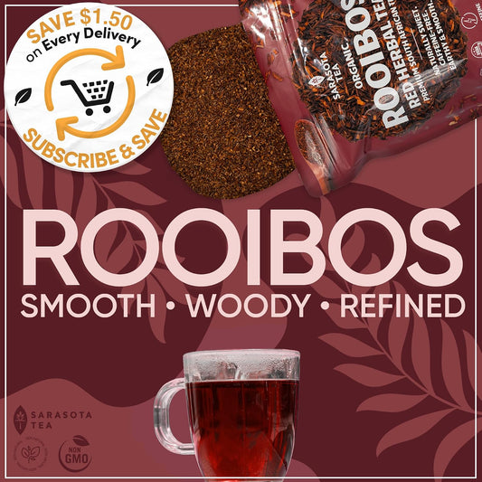 Organic Rooibos Tea 1 lb (16 Oz) – USDA Certified Organic South African Red Rooibos Loose Leaf Tea – Naturally Caffeine Free Herbal Tea – Bulk Resealable Bag