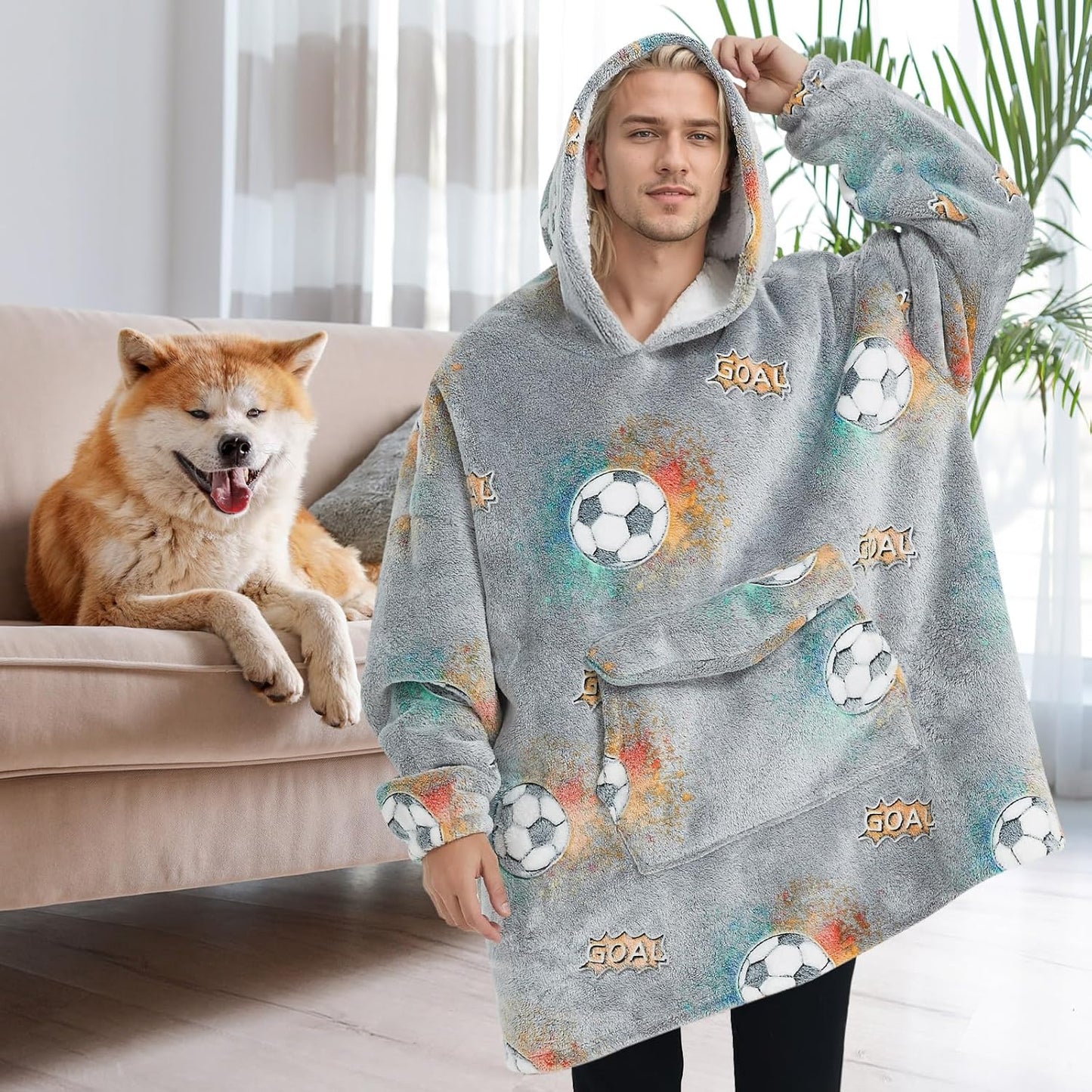 Fiosnow Sun and Moon Blanket Hoodies for Women and Men Adult Oversize Wearable Blanket Hoodies for Soft and Warm