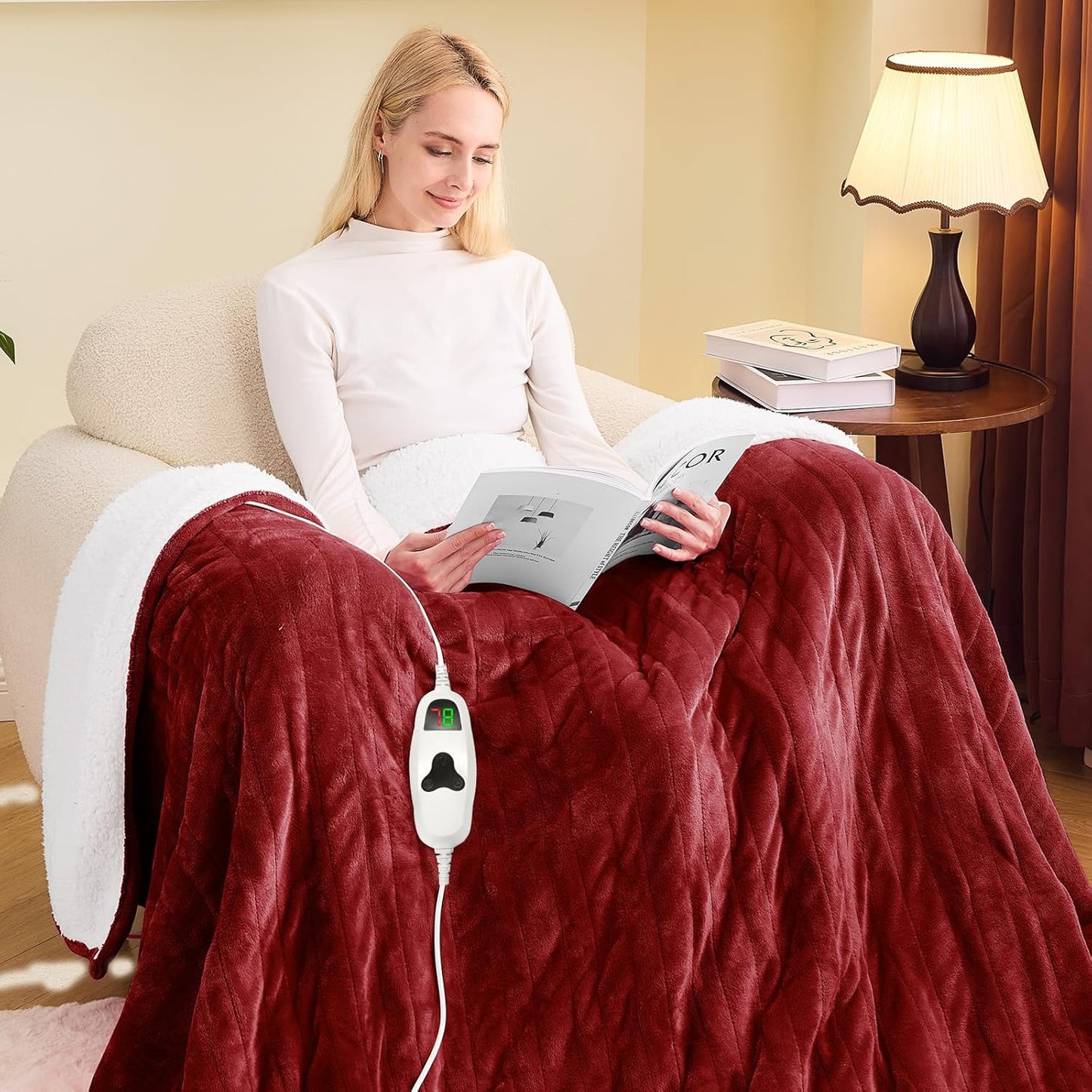 greenoak Heated Blanket Electric Throw 50"X60", Heating Blanket with 10 Heat Levels 1/2/4/6/8 Hours Auto-Off,Fleece Soft Sherpa Blanket,Gifts for Grandma Mom Seniors, Misty Grey
