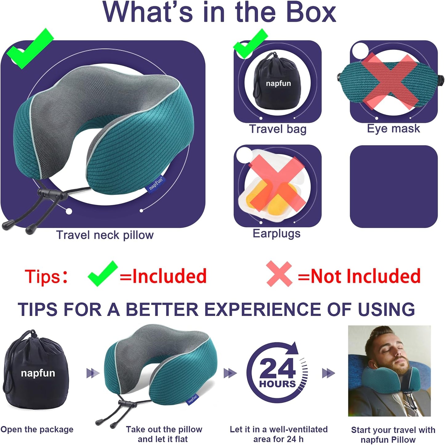 napfun Neck Pillow for Traveling, Upgraded Travel Neck Pillow for Airplane 100% Pure Memory Foam Travel Pillow for Flight Headrest Sleep, Portable Plane Accessories, Light Grey
