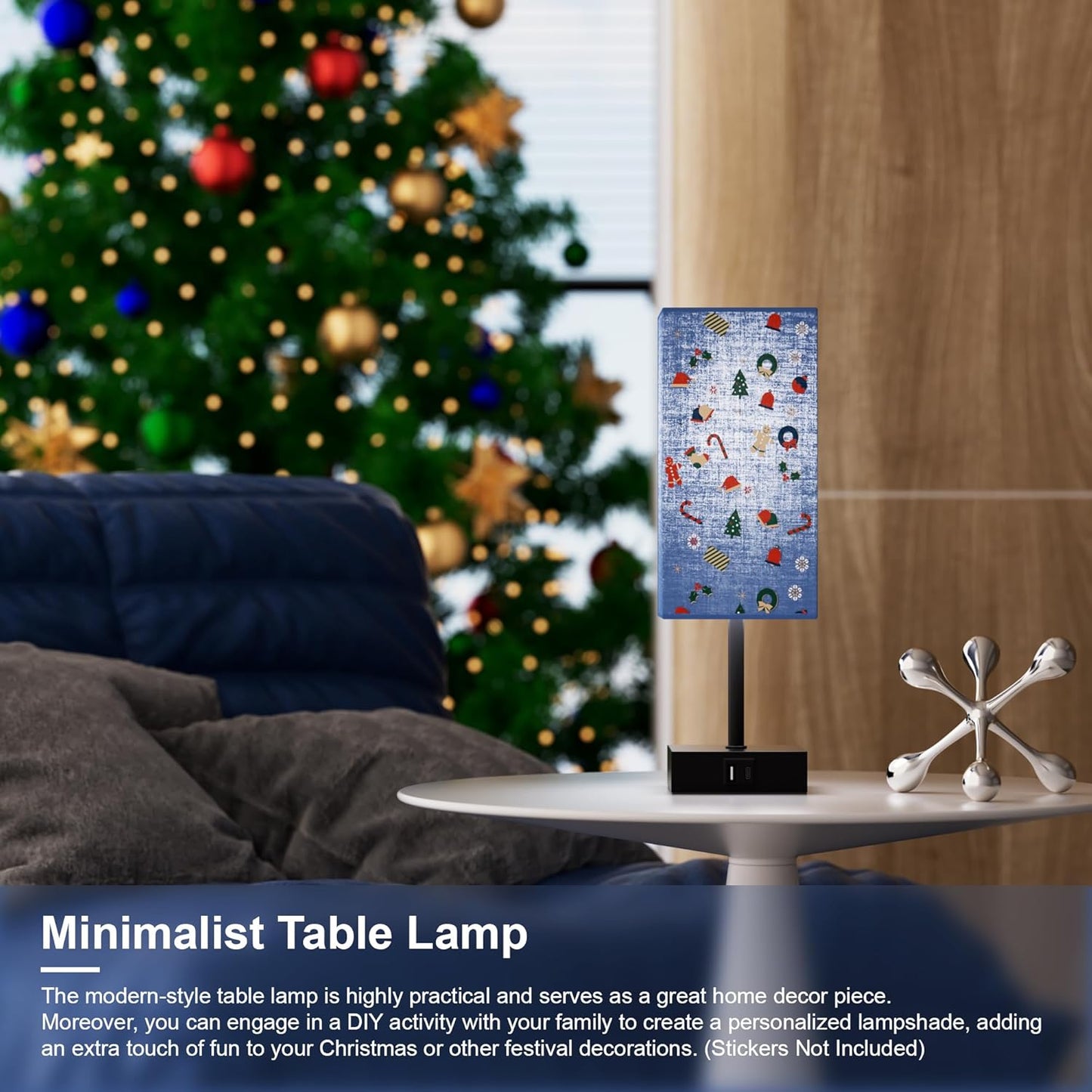 Table Lamp for Bedroom, 3 Way Dimmable Touch Bedside Lamp, Small Lamp with 2 USB C+A Charging Ports, Black Nightstand Lamps for End Table, Living Room, Desk, Bulb Included