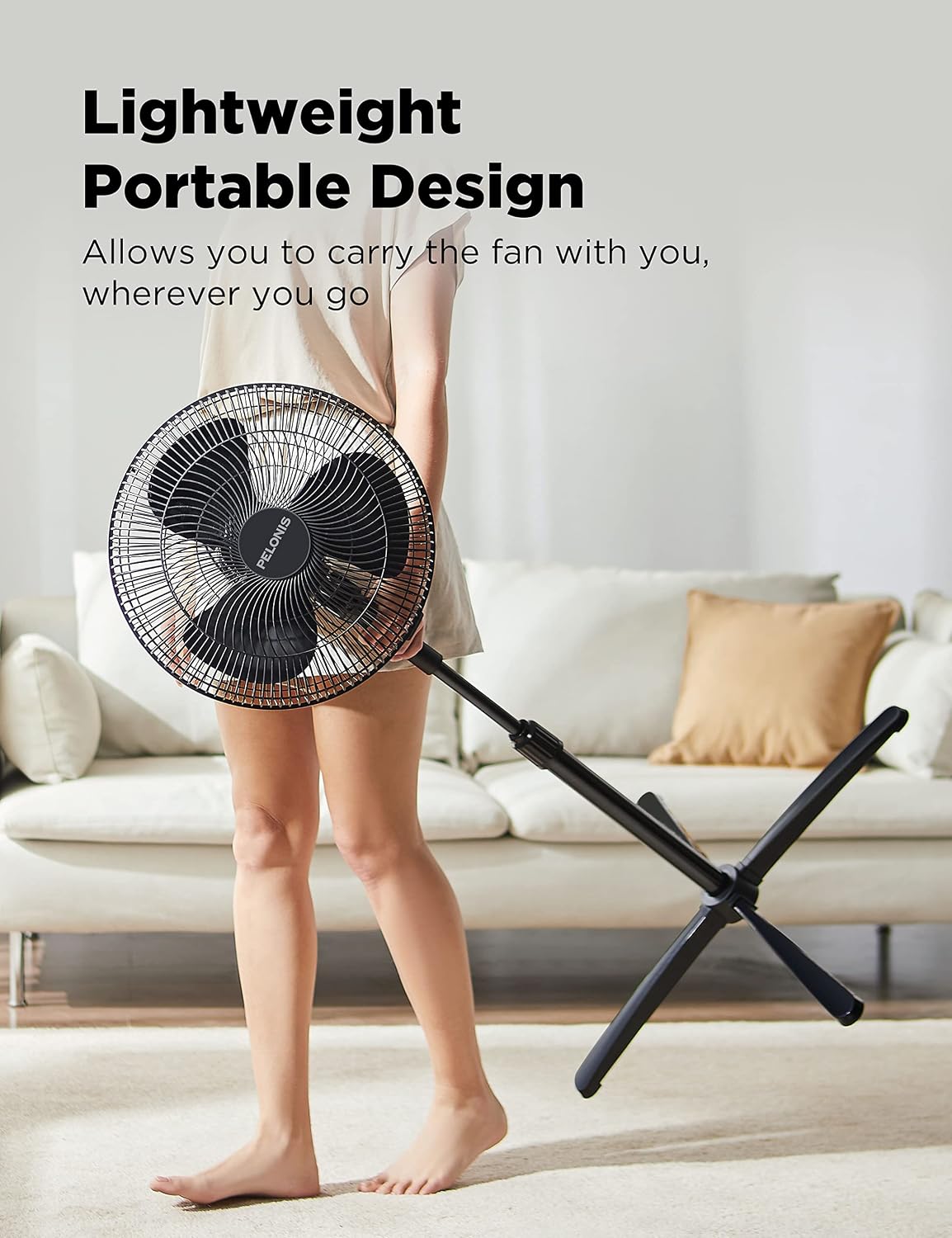 PELONIS 16 inch Pedestal Fan for Bedroom , Oscillating Fan, 3-Speeds, 90° Oscillation, Adjustable Height, Floor Fan, Standing Fan for Living Room, Kitchen, and Home office, Black