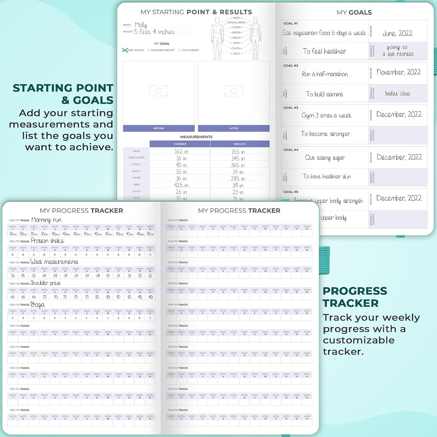 Clever Fox Fitness & Food Journal – Nutrition & Workout Planner for Women & Men – Diet & Gym Exercise Log Book with Calendars, Diet & Training Trackers - Undated, A5 Size, Hardcover (Forest Green)