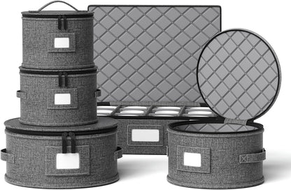 YearningHome Cup and Mug Storage Box with Hard Shell and Dividers for Coffee Mugs,Tea Cups and Glasses,Stackable Storage Organizers with Lid,Handles,Zips and Label for Moving,Holds 12,2 Pack, Grey